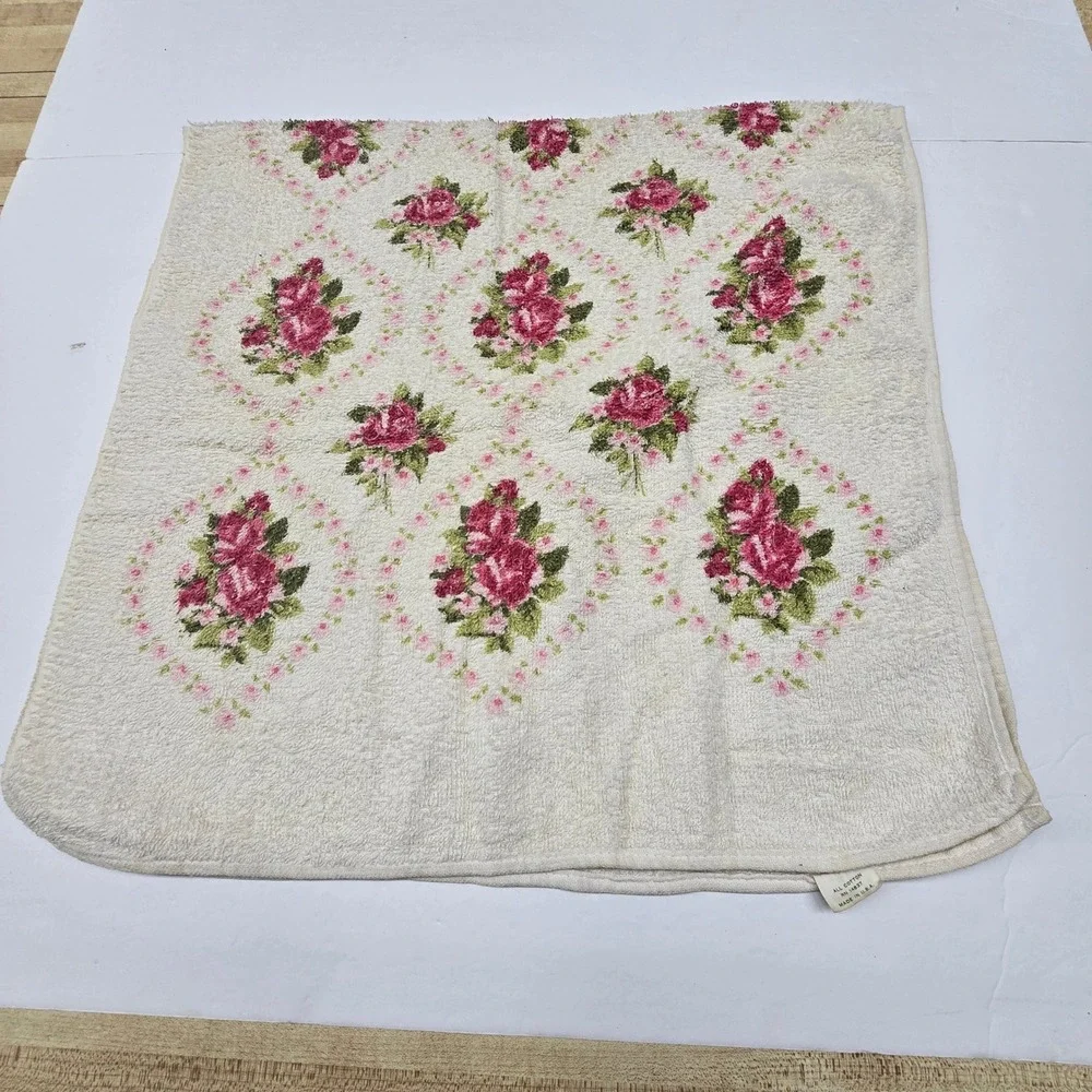 Vintage Cottage Floral Fruit the Loom Dish‎ Towel 100% Cotton Kitchen Granny USA